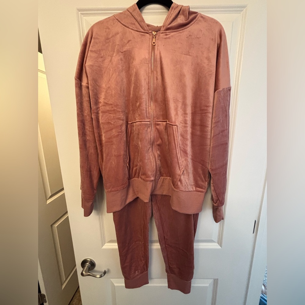 FELINA ROSE PINK VELOUR ZIP HOODIE SET XL - Picture 2 of 14
